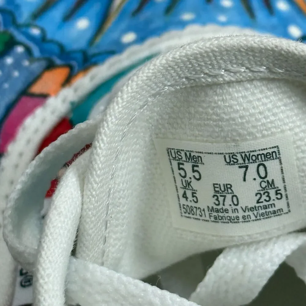 Custom Hand Painted Vans Sun Earth Mushrooms Peace Rainbow Women's Size 7 Shoes